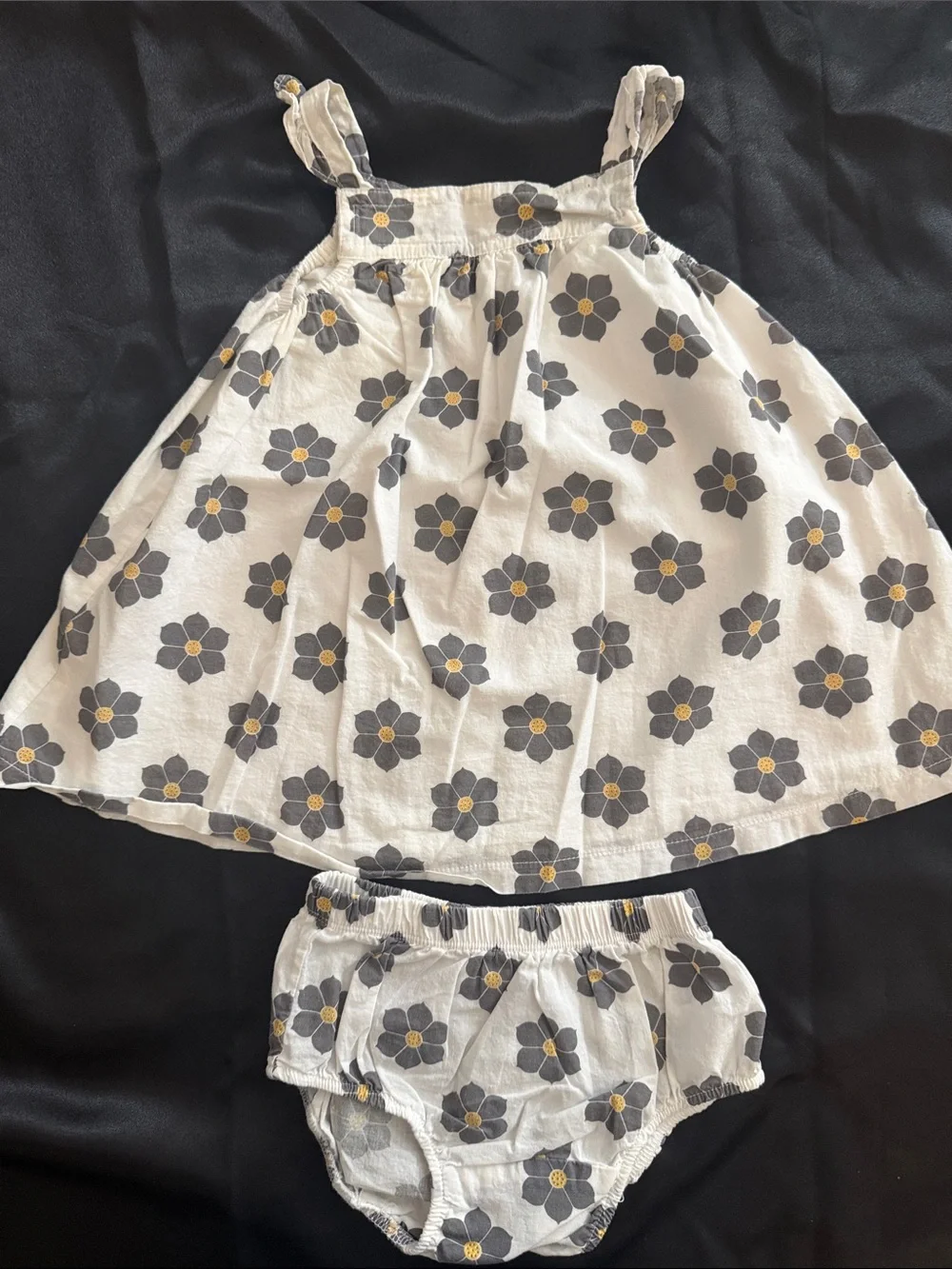 Robeez White Sundress Set with Gray & Yellow Floral Print Matching Diaper Cover